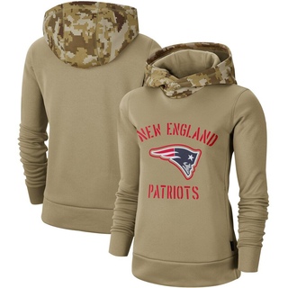 Women's New England Patriots Khaki 2019 Salute to Service Therma Pullover Hoodie