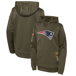 Youth New England Patriots 2022 Salute to Service Performance Pullover Hoodie - Olive